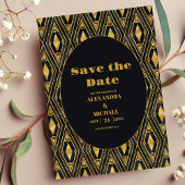 Glamoureuze zwart en goud Art Deco bruiloft Save The Date