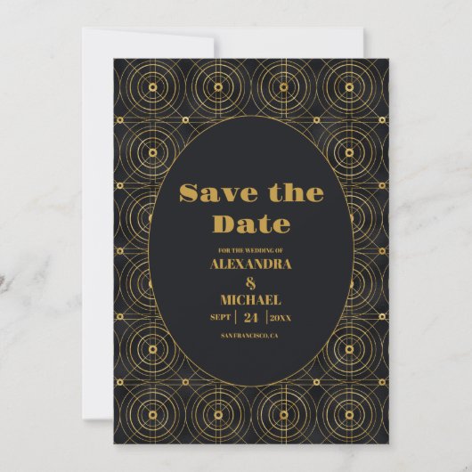 Glamoureuze zwart en goud Art Deco bruiloft Save The Date (Voorkant)