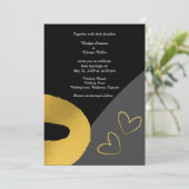 Glamoureuze zwart goud bruiloft decor uitnodiging (Staand voorkant)