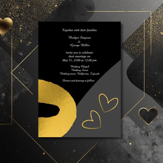 Glamoureuze zwart goud bruiloft decor uitnodiging