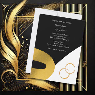 Glamoureuze zwart goud bruiloft decor uitnodiging