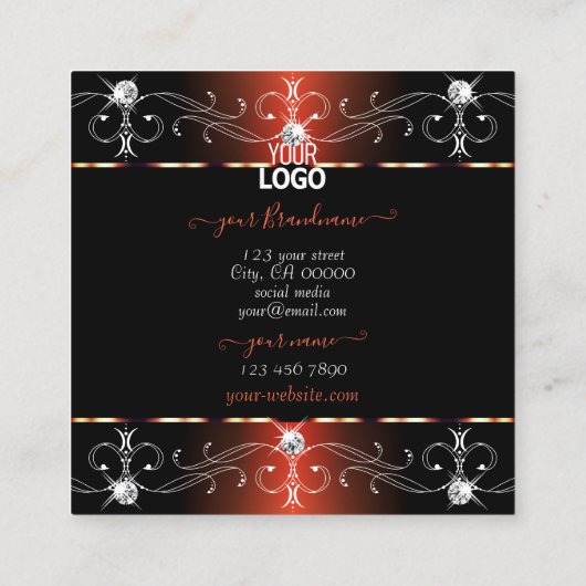 Glamoureuze zwart koper Ornamenten met Logo Vierkante Visitekaartje (Achterkant)