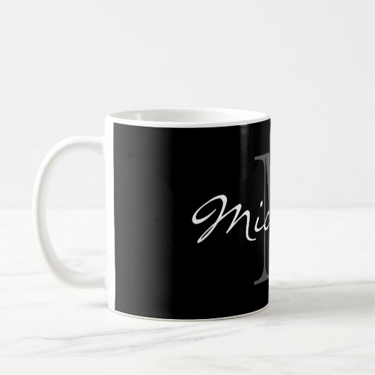 Glamoureuze zwarte en witte monogram koffie mok (Links)