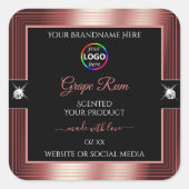 Glamoureuze zwarte glanzende wijn rode Logo Produc Vierkante Sticker (Voorkant)