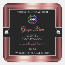 Glamoureuze zwarte glanzende wijn rode Logo Produc Vierkante Sticker