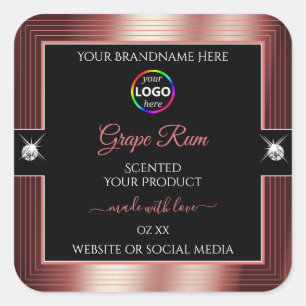 Glamoureuze zwarte glanzende wijn rode Logo Produc Vierkante Sticker