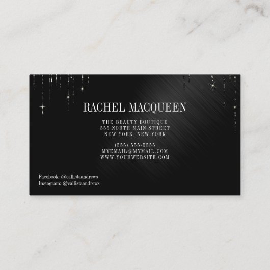 Glamoureuze zwarte glitterschijven visitekaartje (Achterkant)