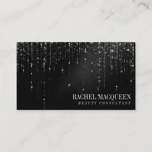 Glamoureuze zwarte glitterschijven visitekaartje (Voorkant)