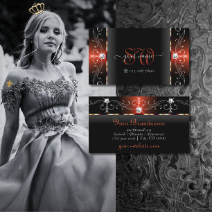 Glamoureuze zwarte lava rode gekrabbelde juwelen M Visitekaartje