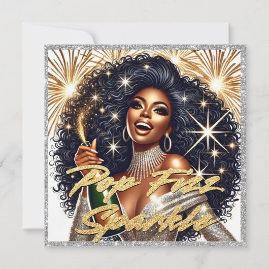 Glamoureuze Zwarte Vrouw die Champagne Kerstboom N Kaart (Voorkant)