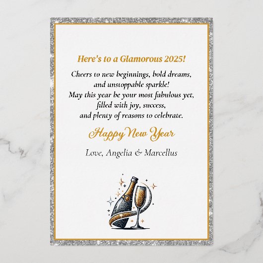 Glamoureuze zwarte vrouw die champagne laat spuite folie feestdagenkaart (Achterkant)