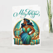 Glamoureuze zwarte vrouw feestelijk stijlvolle ker kaart (Voorkant)