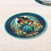 Glamoureuze zwarte vrouw feestelijk stijlvolle ker ronde kartonnen onderzetter (Gebogen)