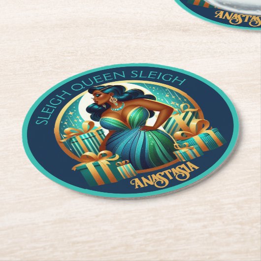 Glamoureuze zwarte vrouw feestelijk stijlvolle ker ronde kartonnen onderzetter (Gebogen)