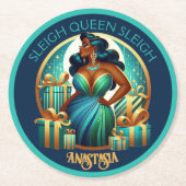 Glamoureuze zwarte vrouw feestelijk stijlvolle ker ronde kartonnen onderzetter (Voorkant)