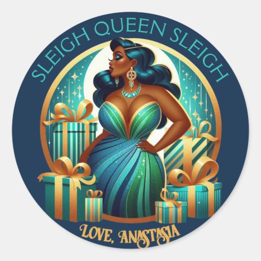 Glamoureuze zwarte vrouw feestelijk stijlvolle ker ronde sticker (Voorkant)