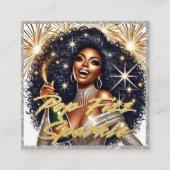 Glamoureuze Zwarte Vrouw Popping Champagne Informatiekaartje (Voorkant)