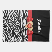 Glamoureuze Zwarte witte zebra print, rode strik & Theedoek (Horizontaal)