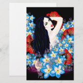 Glamourmodel in klaproos bloembed, kunst door Leah Briefpapier (Voorkant / Achterkant)