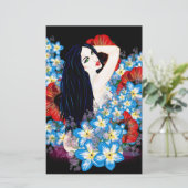 Glamourmodel in klaproos bloembed, kunst door Leah Briefpapier (Staand voorkant)