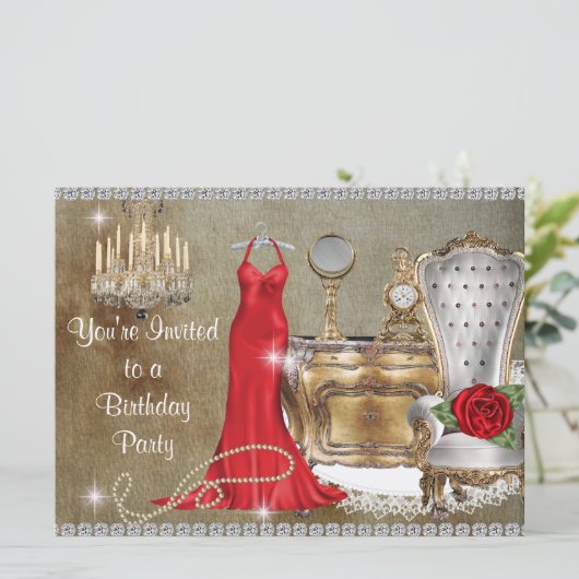 GLAMOUROUS BIRTHDAY PARTY INVITATION KAART (Staand voorkant)