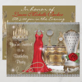 GLAMOUROUS BIRTHDAY PARTY INVITATION KAART (Voorkant / Achterkant)