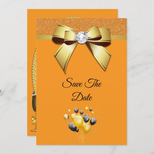 Glamourous Elegance Birthday Party Save The Date (Voorkant / Achterkant)