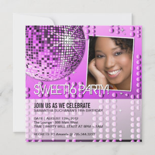 Glamourous Sweet Sixteen Disco Ball Invitation Kaart