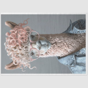 Glamours Roze Haired Llama Salon Dag Decoupage Tissuepapier