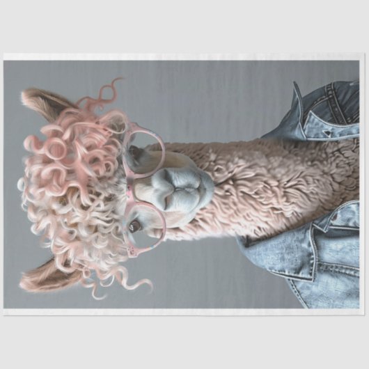 Glamours Roze Haired Llama Salon Dag Decoupage Tissuepapier (Voorkant)