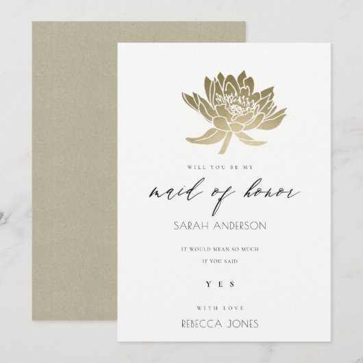 GLAMOURUS GOUDE WITTE LOTUS FLORALE EREJUFFROUW KAART (Voorkant / Achterkant)