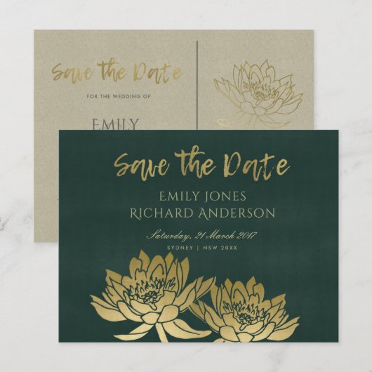 GLAMOURUS GOUDEN GROENE LOTUS B LOEMEN SAVE THE DA AANKONDIGINGSKAART (Voorkant / Achterkant)