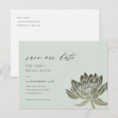 GLAMOURUS ICHTBLAUWE ZILVEREN LOTUS SAVE THE DATE AANKONDIGINGSKAART (Voorkant / Achterkant)