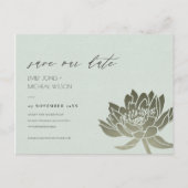 GLAMOURUS PALE BLAUWE ZILVEREN LOTUS SAVE THE DATE AANKONDIGINGSKAART (Voorkant)
