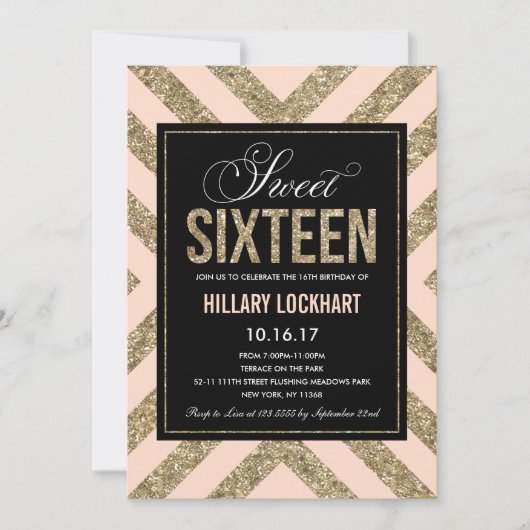 Glamouruze Glans | Uitnodiging voor Sweet Sixteen- (Voorkant)