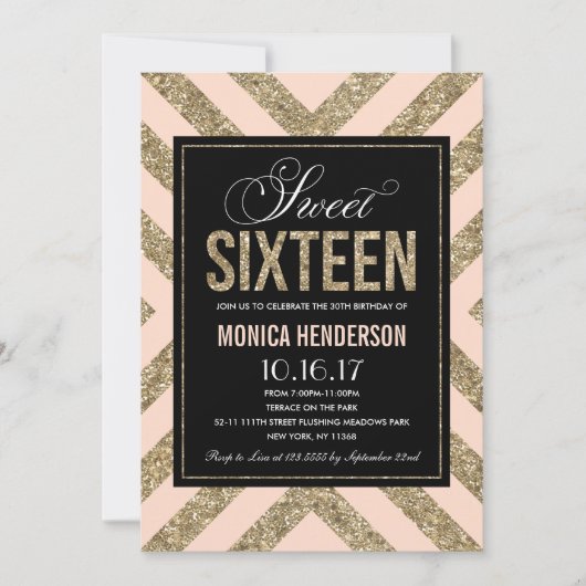 Glamouruze Shimmer | Uitnodiging voor Sweet Sixtee (Voorkant)