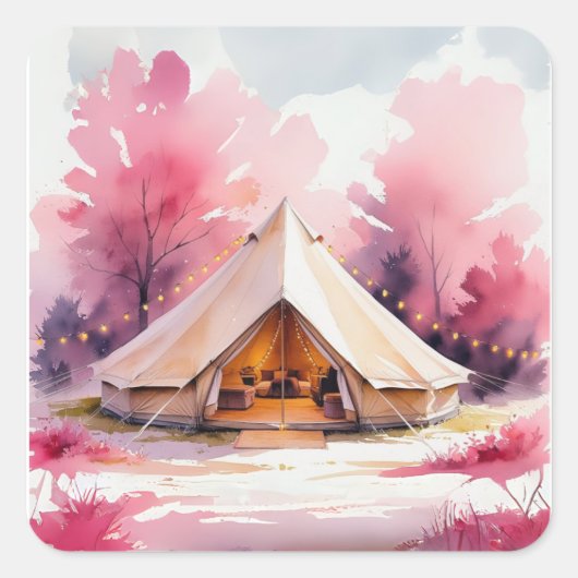 Glamping Bachelorette-weekend Aquarel Vierkante Sticker (Voorkant)