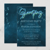 Glamping Birthday Party | Donkere Neon Blue Blauwg Kaart (Voorkant / Achterkant)