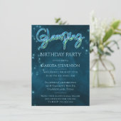 Glamping Birthday Party | Donkere Neon Blue Blauwg Kaart (Staand voorkant)