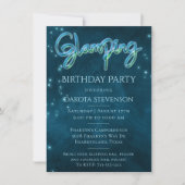 Glamping Birthday Party | Donkere Neon Blue Blauwg Kaart (Voorkant)