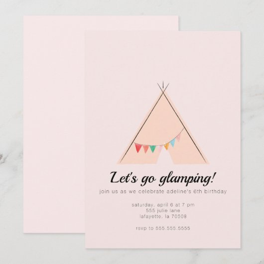 Glamping Birthday Party Invitation (Voorkant / Achterkant)