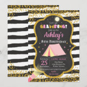 Glamping Birthday Party Invitation / Girls Camping Kaart (Voorkant / Achterkant)