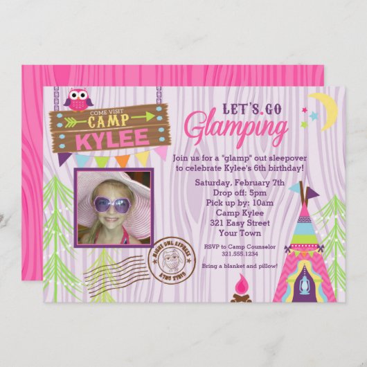 Glamping Birthday Party Invitation Kaart (Voorkant / Achterkant)