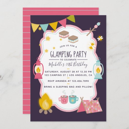Glamping Birthday Party Invitation Kaart (Voorkant / Achterkant)