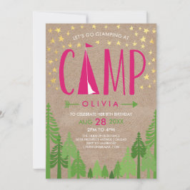 Glamping Birthday Party Invitation Kaart