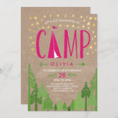 Glamping Birthday Party Invitation Kaart (Voorkant / Achterkant)