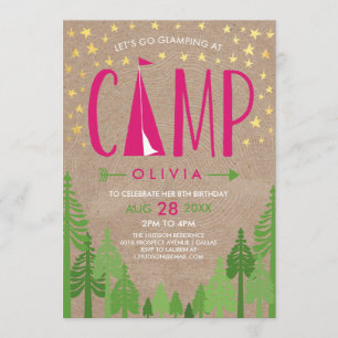 Glamping Birthday Party Invitation Kaart