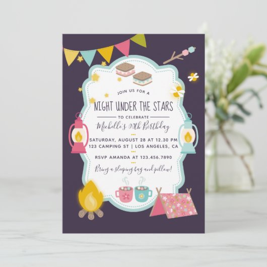 Glamping Birthday Party Invitation Kaart (Staand voorkant)