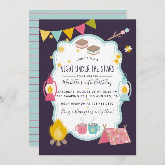 Glamping Birthday Party Invitation Kaart (Voorkant / Achterkant)