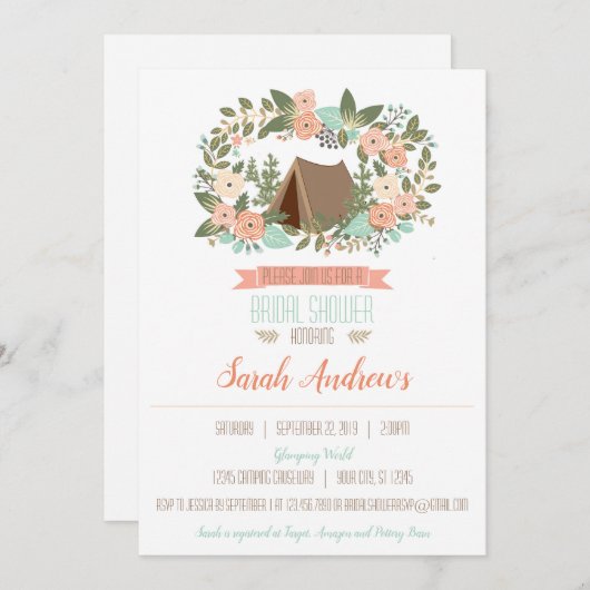 Glamping Bridal Shower-uitnodiging Kaart (Voorkant / Achterkant)